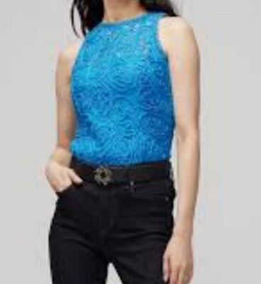 White House Black Market Sleeveless Sleeveless Lace Shell Top BLUE  NWT  00