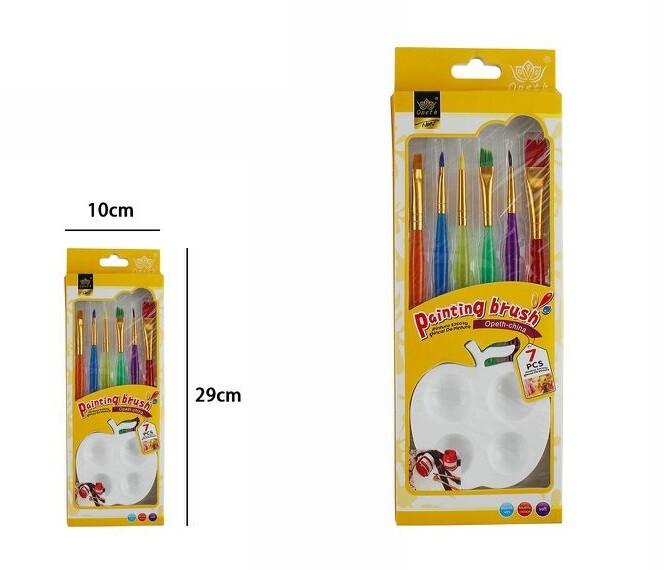 Kit Set 6 Pennelli + Mini Tavolozza Colori Dipingere Pittura dfh
