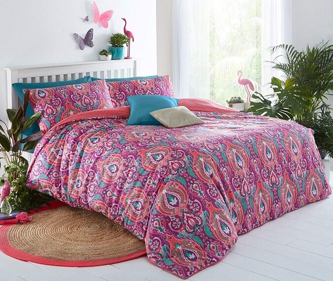 Pink Paisley Polycotton King Size Bedding Set Duvet Quilt Cover