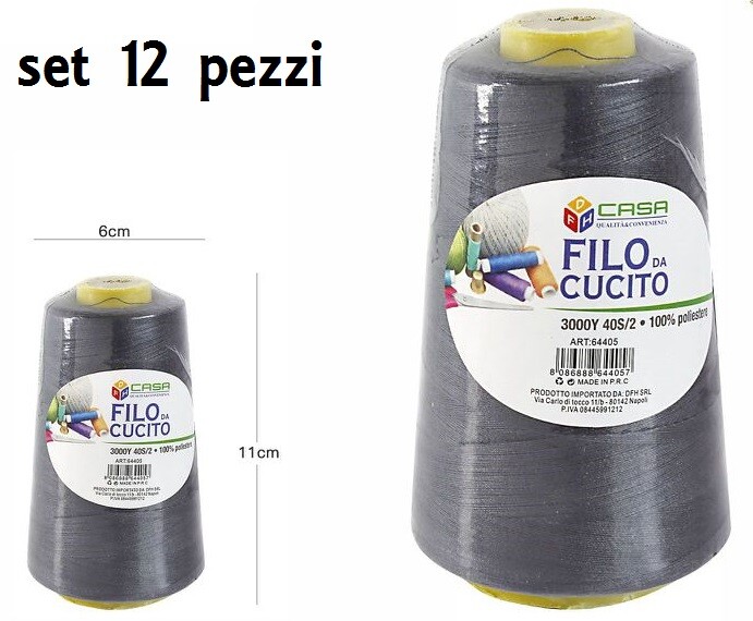 Set 12 Pz Filati A Cono Filo Poliestere Cucito 3000Y 40S/2 Grigio 64405-19 dfh