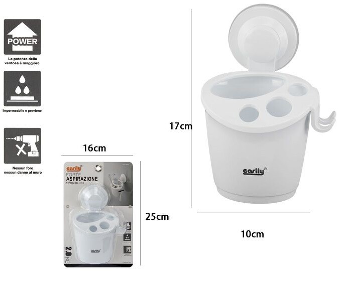 Contenitore Porta Spazzolino Dentifricio A Ventosa Bianco Accessori Bagno dfh
