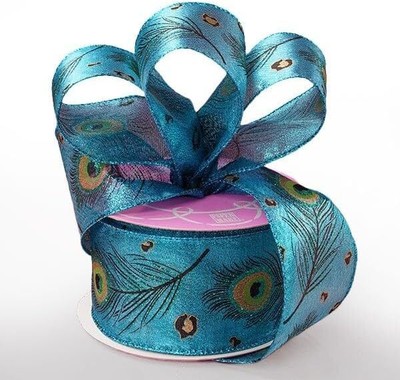 Paper Mart Peacock Feathers Sheer Ribbon, 2.5 Inches Wide x 10 Yards of Wired Ri