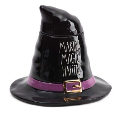 Rae Dunn "MAKIN’ MAGIC HAPPEN" Halloween Witch Hat Cookie Jar Canister 10.5x10