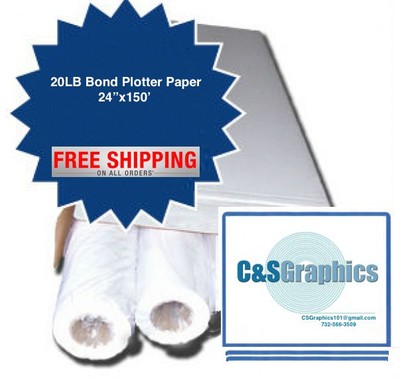 4 Rolls 24'' X 150'  20LB Bond Plotter Paper CAD InJet 