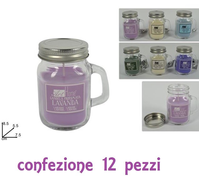Set 12 Candele Profumate In Barattolini Vetro Con Manico Varie Fragranze dfh