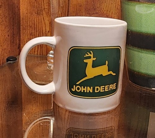 JOHN DEERE Vintage White and Green Ceramic Coffee Mug/Cup - Preowned