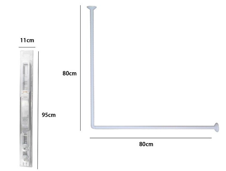 Bastone Asta Tenda Doccia Barra A L 2 Lati Angolare Bianca 80x80cm dfh