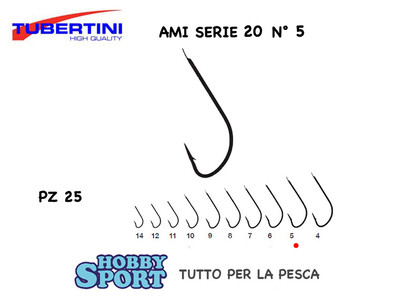 AMI TUBERTINI SERIE 20 N 5 NICHELATO   BUSTA 25 PZ PESCA TROTA LAGO FIUME