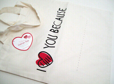 Pottery Barn Kids Valentine's Day Cotton Canvas I Love You Because Tote Bag New