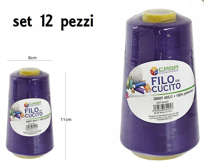 Set 12 Pz Filati A Cono Filo Poliestere Cucito 3000Y 40S/2 Viola 64405-10 dfh