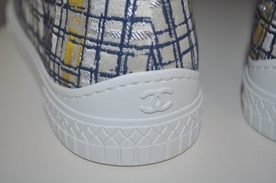 Pre-owned Chanel 17c Globe Trotter High Top Sneakers Shoe Tweed Fabric Eur 36 Us 5.5 In Multicolor