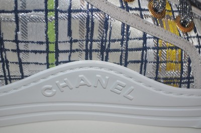 Pre-owned Chanel 17c Globe Trotter High Top Sneakers Shoe Tweed Fabric Eur 36 Us 5.5 In Multicolor
