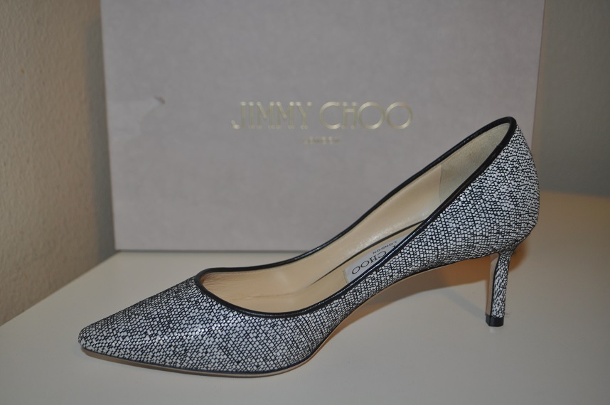 Pre-owned Jimmy Choo Romy Pointy Toe Pump Heel Shoes Chalk Graphic Woven Raffia 36.5 - 6 In White