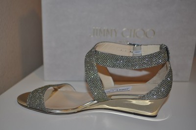 Pre-owned Jimmy Choo $675+  Chiara Strap Light Bronze Glitter Wedge Sandal Shoe Eur 36