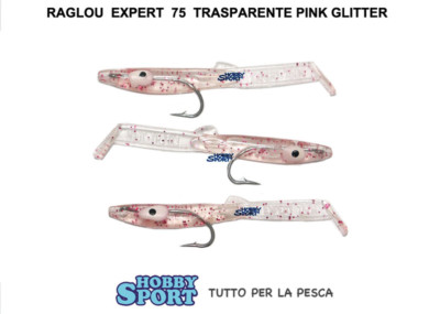 RAGLOU EXPERT 75 MM COLORE TRASPARENTE GLITTER PINK 3 PZ SPINNING MARE TRAINA