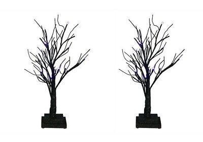 2 - Halloween 24" Black Spooky Trees with Purple LED Lights Battery Op New