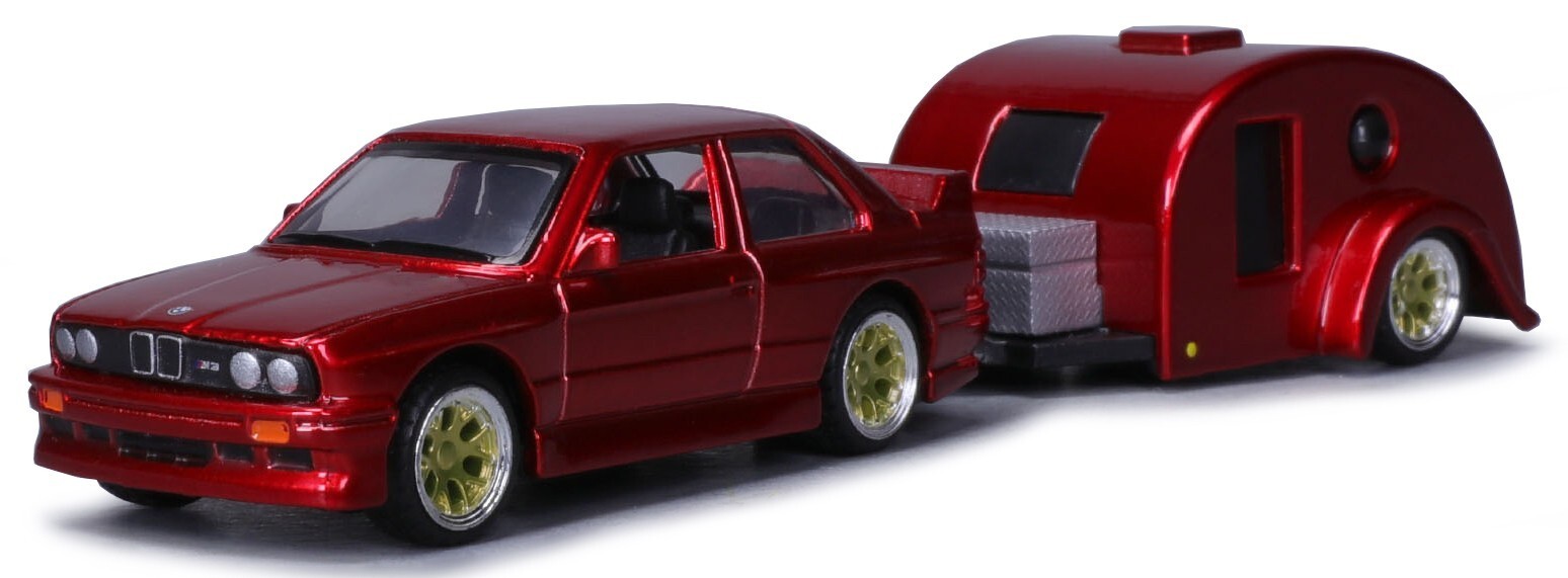 MAISTO 1988 BMW M3 E30 with caravan / Red metallic / Scale 1 MAISTO 1988 BMW M3 E30 with caravan / Red metallic / Scale 1