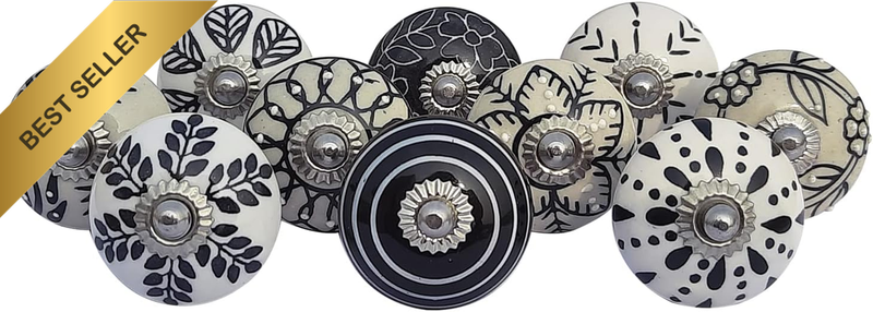 Vintage Hand Painted Ceramic Pull Knobs for Kitchen Cabinet, Door & Drawer, Ward