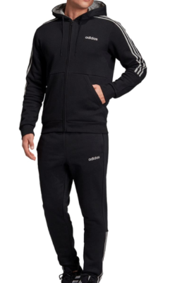 Adidas 3 Stripe Herren Trainingsanzug Tracksuit Jogginganzug Schwarz Grau S