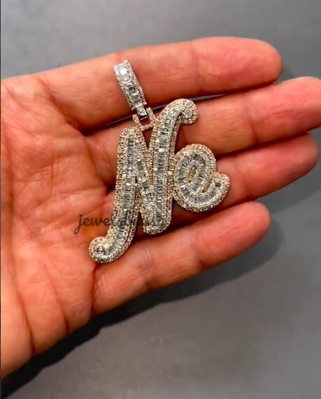 Pre-owned Universal Customize Any 2 Letter Men's Baguette Simulated Diamond Rapper Pendant 925silver In White