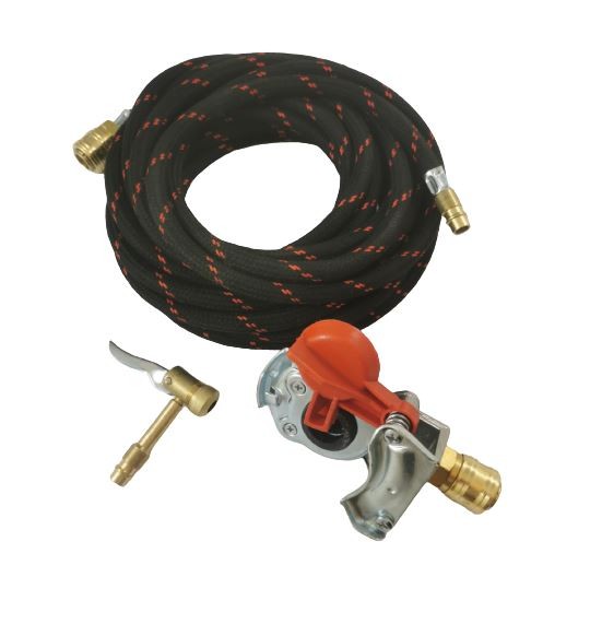 Juego de inflador de neumáticos/manguera de inflado de neumáticos de 8 m con cabezal de acoplamiento, tapón de palanca y válvula