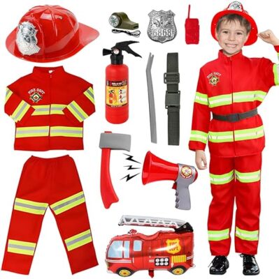 Little Kids Fireman Accessories Set Costume Fire Fighter Uniform Fancy Dress Up