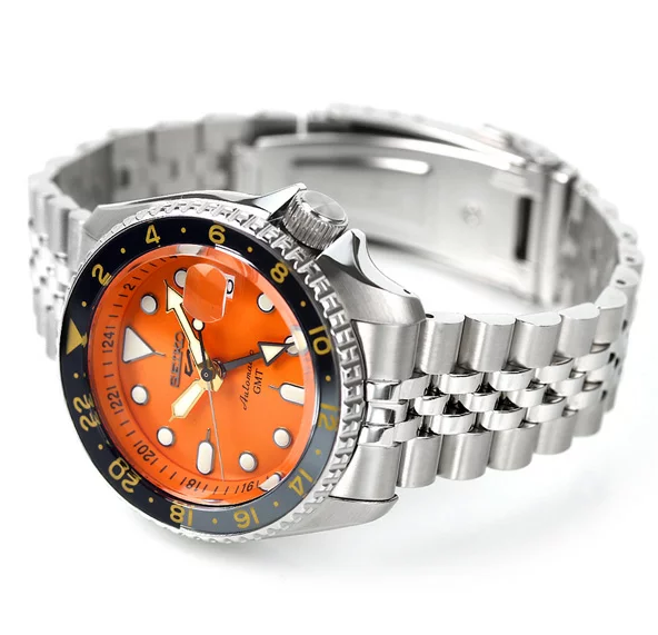 Pre-owned Seiko 5 Sports Automatic Men's Orange Dial Gmt Sports Watch Ssk005