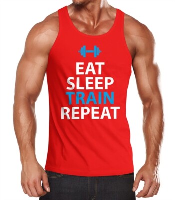 Herren Tanktop Eat Sleep Train Repeat Bodybuilder Fitness Gym Training MoonWorks