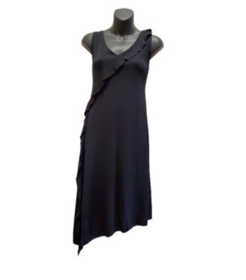 Max Studio Comfy Black Jersey Sleeveless Ruffle Asymmetrical Dress - Size XS