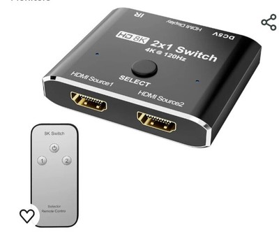 Hdmi Splitter-Switch 2 IN 1 8k Ultra HD, No Stuttering Or Flickering