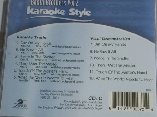 Booth Brothers Volume 2 Christian Karaoke Style NEW CD+G Daywind Songs