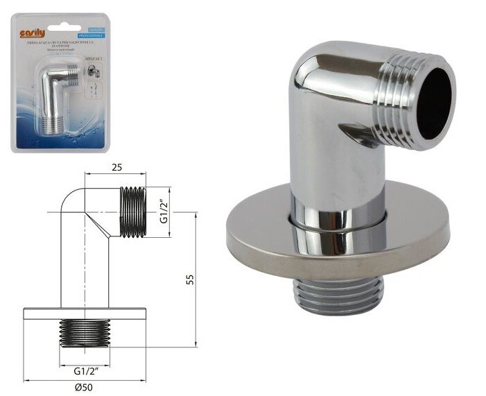 Presa Acqua Curva In Ottone Cromato Per Saliscendi Doccia dfh