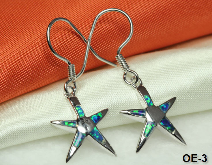 BEAUTIFUL STAR EARRINGS STERLING SILVER 925 BEAUTIFUL OPAL INLAY OE-3 MAXXW
