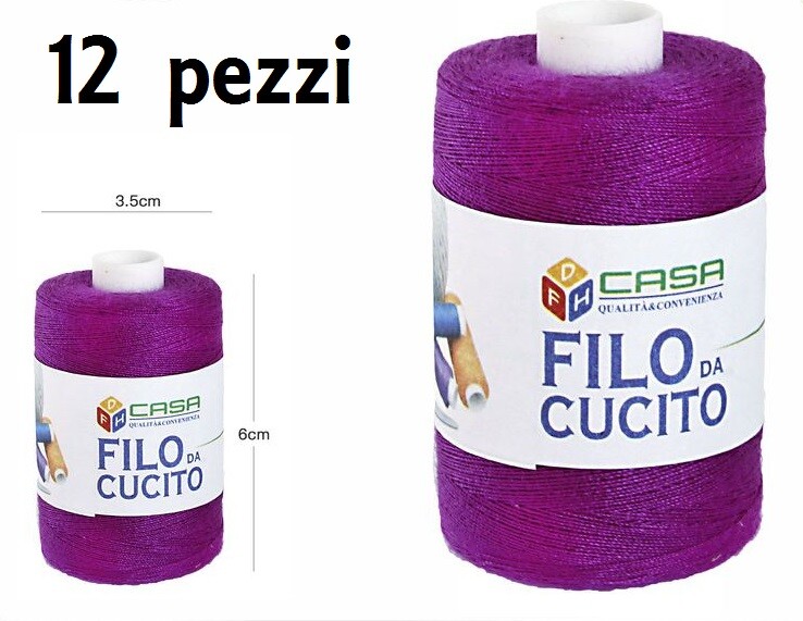 Set 12 Pz Filati Rocchetto Filo Da Cucito Sarto 3,5x6cm Fucsia 64406-35 dfh