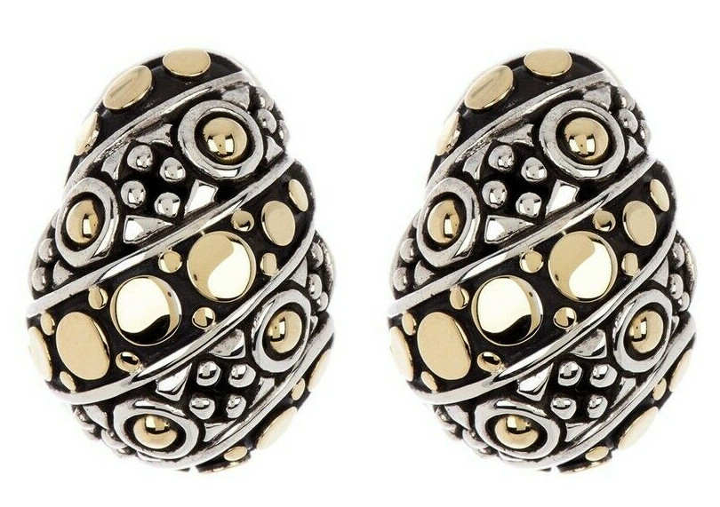 Pre-owned John Hardy Jaisemer Dot 18k Gold Sterling Silver Dot Huggie Earrings