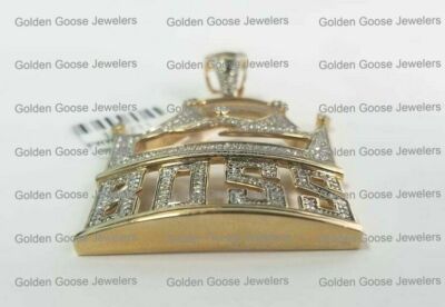 Pre-owned King Crown Boss Mens 10k Yellow Gold  Diamond Pendant 2" Charm 1 Ct 5 Point