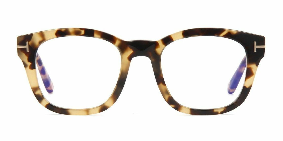 Pre-owned Tom Ford Ft 5542-b 056 Shiny Vintage Havana/blue Block Eyeglasses In Clear