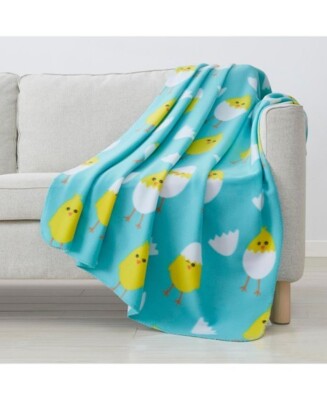 INFINITY HOME Spring Printed Fleece Throw, 50'' x 60'' ~ Cracked Up Chiks ~ NWT