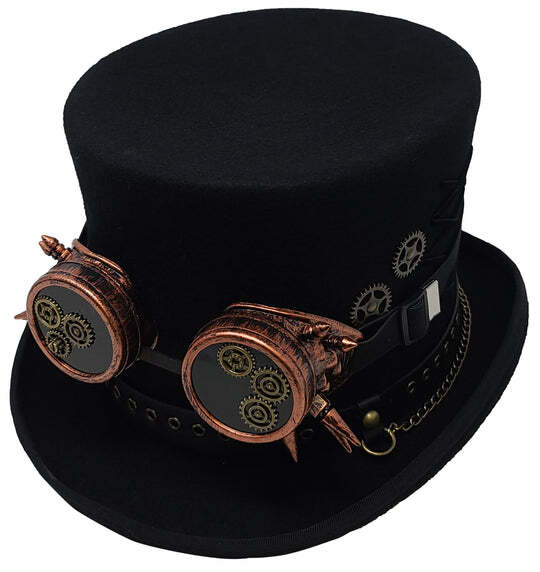 Different Touch Victorian Style 100% Wool 6" Tall Steampunk Top Hats with Goggle