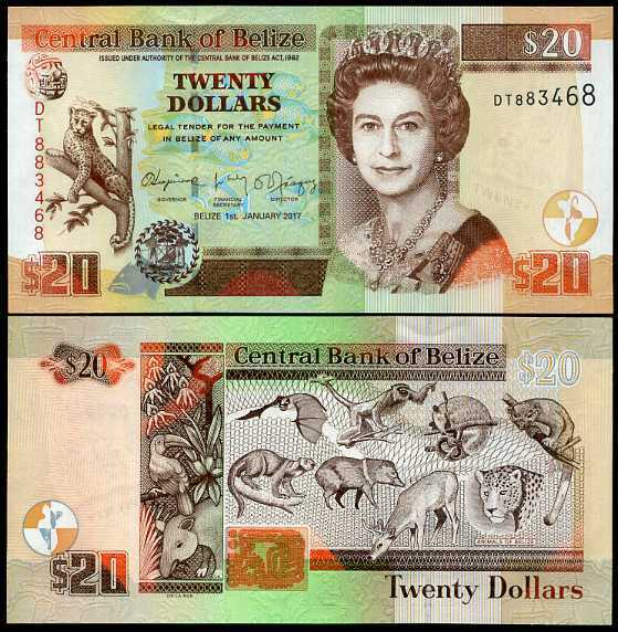 Belize 20 Dollars 2017 P 69 f UNC