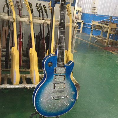 Blue Silver Ace Electric Guitar Solid Open 3H Pickups Lightning Inlay Fretbooard