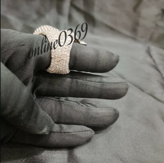 Pre-owned Online0369 3.10ct Baguette Cubic Zirconia Mens Custom Dollar Sign Bust Down Ring Silver In White