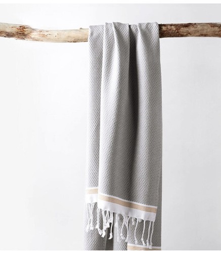 NWT Coyuchi Mediterranean Organic Cotton Bath Towel SET OF 2 Pewter & Tangerine