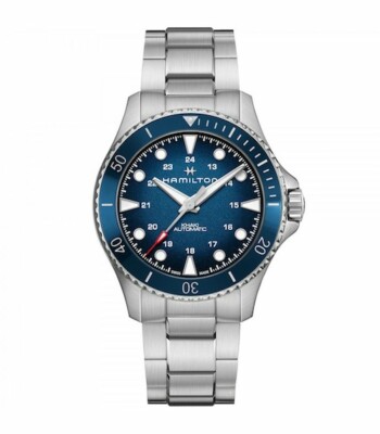 NEW HAMILTON KHAKI NAVY SCUBA AUTO 43MM BRACELET BLUE CERAMIC BEZEL H82505140