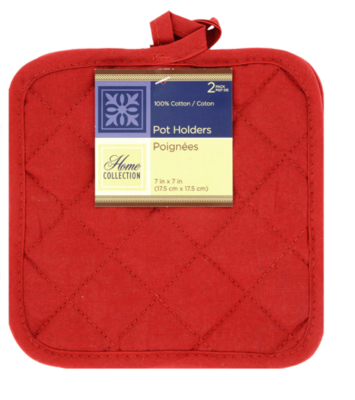 Home Collection 100% Cotton 2 Pot Holders Set ~ Red