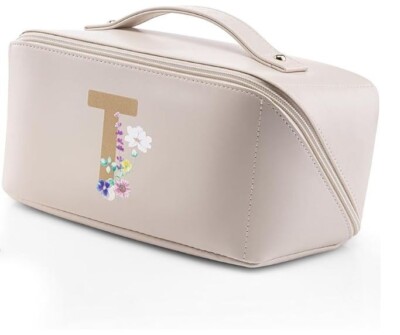 Vlando Large Capacity Travel Cosmetic Makeup Bag,  T - Apricot White w/ Flowers