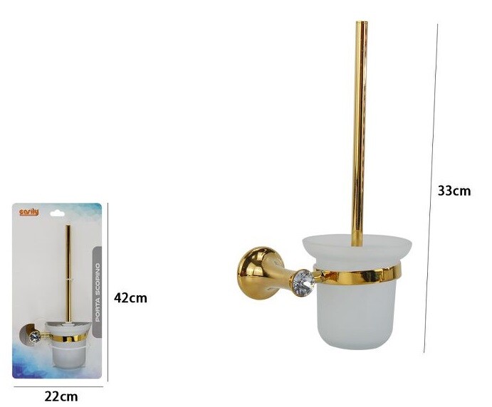 Porta Scopino WC Completo Vetro Satinato Fissaggio a Parete Bagno Dorato dfh