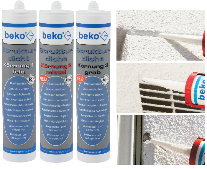 Beko Strukturdicht Acryl weiß 310 ml - Körnung 1 / 2 / 3 - Reparatur Putz Fugen