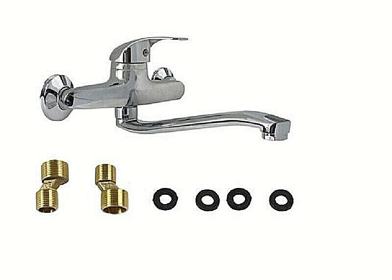 Rubinetto Miscelatore A Parete Per Bagno - Monocomando Con Canna Lunga 25 Cm, Ideale Per Lavandino E Vasca - Foto 2