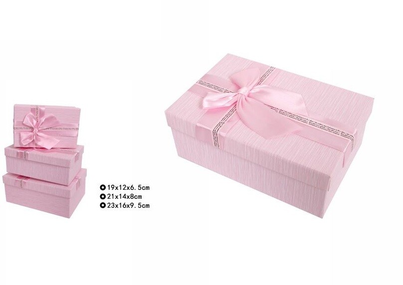 Set 3 Pezzi Scatole Box Per Regali Varie Misure Rettangolari Rosa Con Fiocco dfh